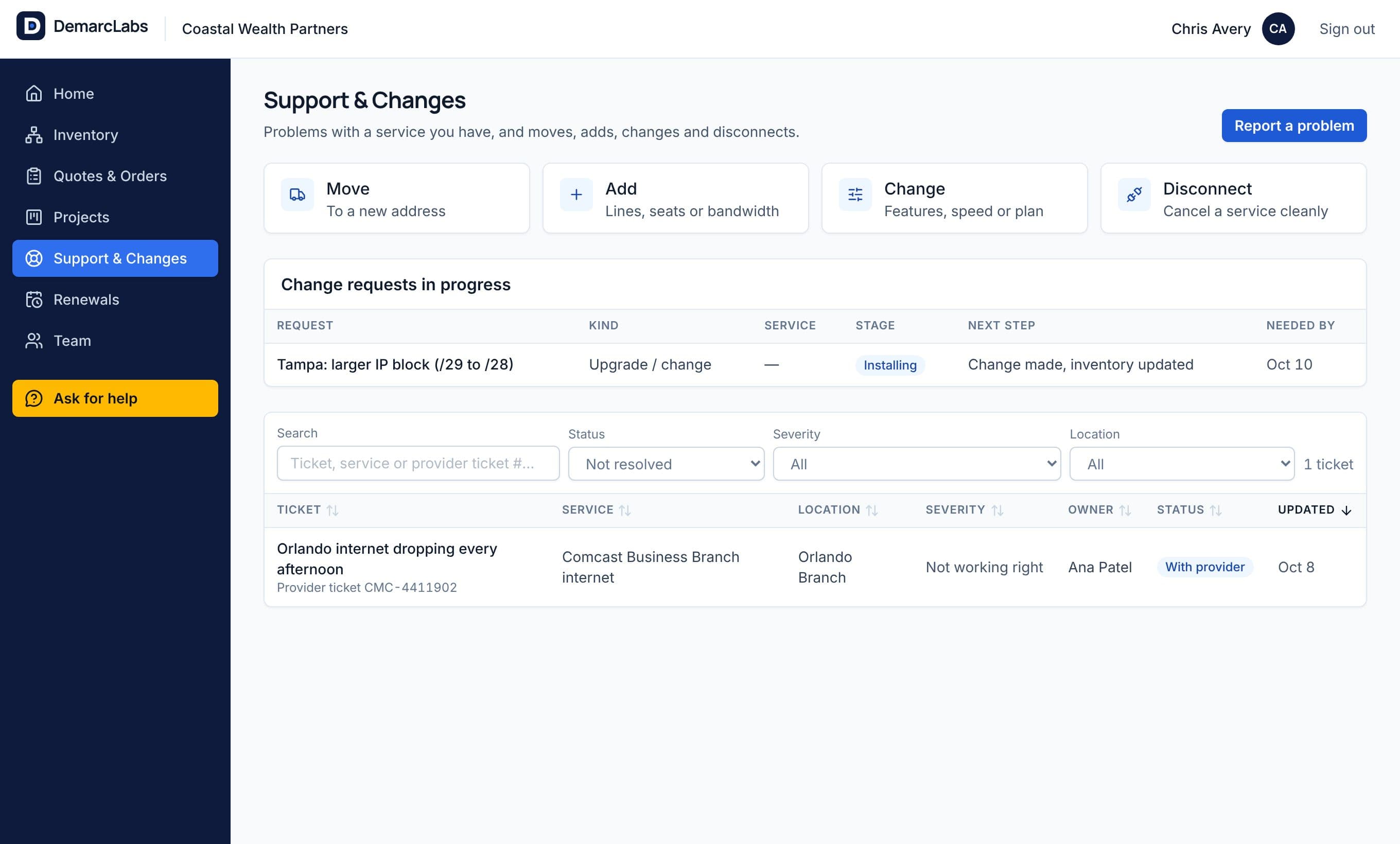 Support & Changes with Move, Add, Change and Disconnect